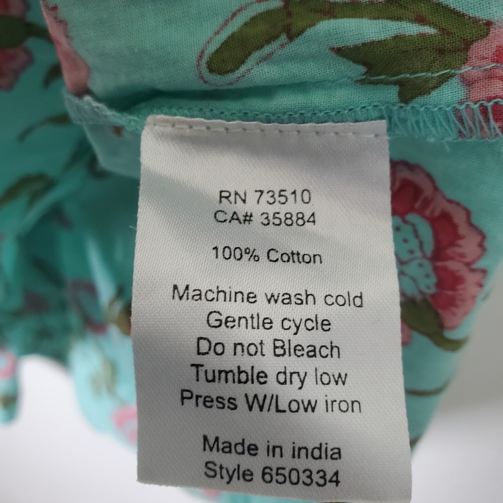Ivy Jane Turquoise Floral Cotton Smocked Baby Doll Blouse Top 6 Women's Size M - Picture 4 of 8